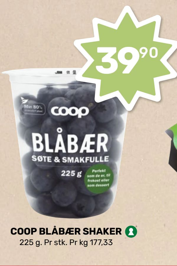 COOP BLÅBÆR SHAKER 225 g. Pr stk. Pr kg 177,33