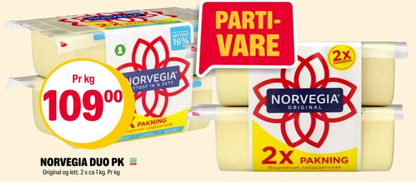 NORVEGIA DUO PK Original og lett. 2 x ca 1 kg. Pr kg PARTI- VARE 2x PAKNING Begrenset salgsperiode