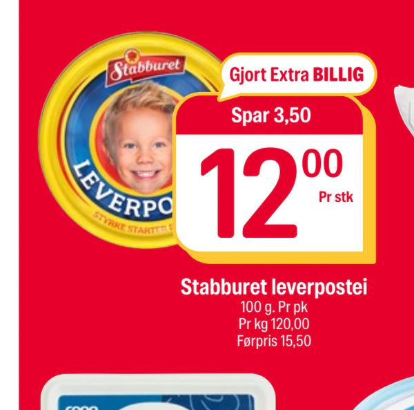 Stabburet leverpostei 100 g. Pr pk Pr kg 120,00 Førpris 15,50