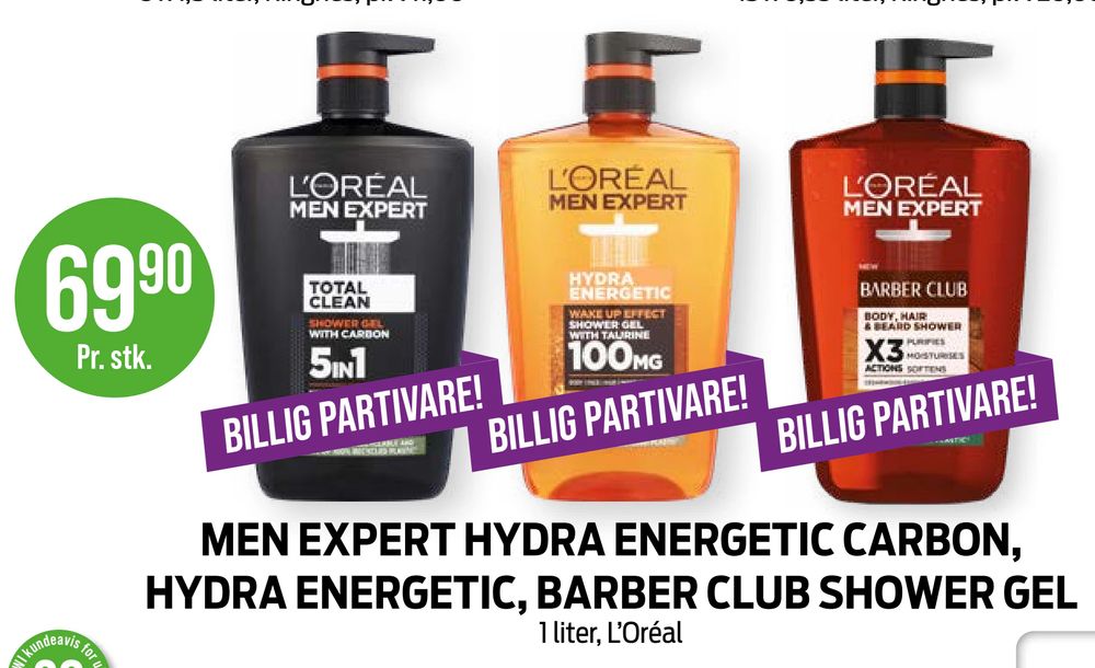 Men Expert Hydra Energetic Carbon, Hydra Energetic, Barber Club Shower Gel