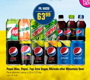 Pepsi Max, Pepsi, 7up Zero Sugar, Mirinda eller Mountain Dew