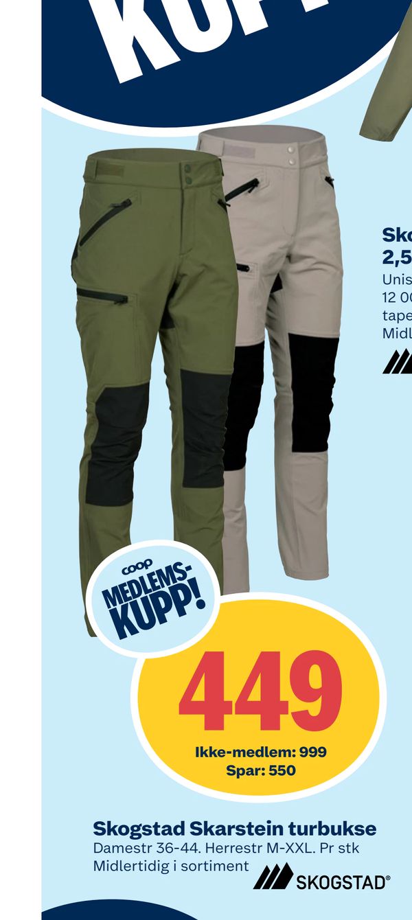 Skogstad Skarstein turbukse Damestr 36-44. Herrestr M-XXL. Pr stk Midlertidig i sortiment SKOGSTAD®