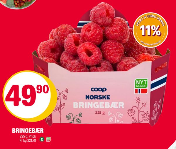 BRINGEBÆR 225 g. Pr pk Pr kg 221,78