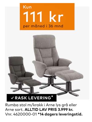 Rumba stol m/krakk i Arne lys grå eller Arne sort