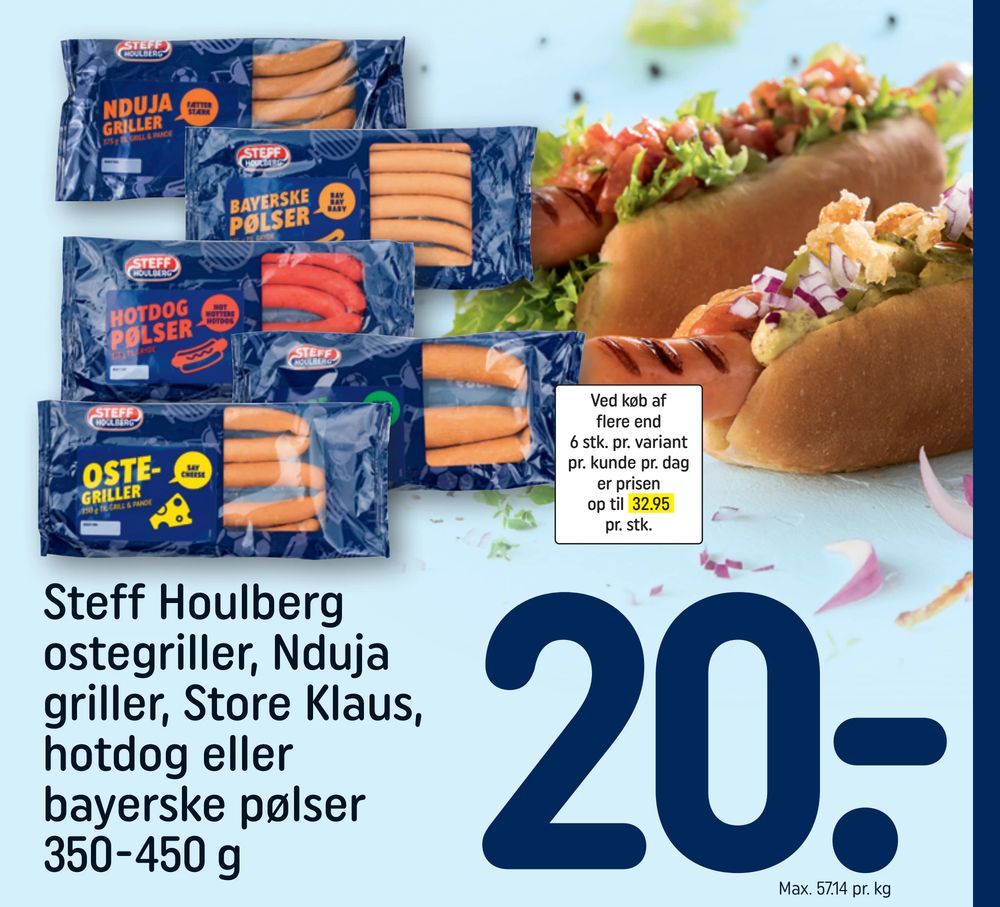Steff Houlberg ostegriller, Nduja griller, Store Klaus, hotdog eller bayerske pølser 350-450 g
