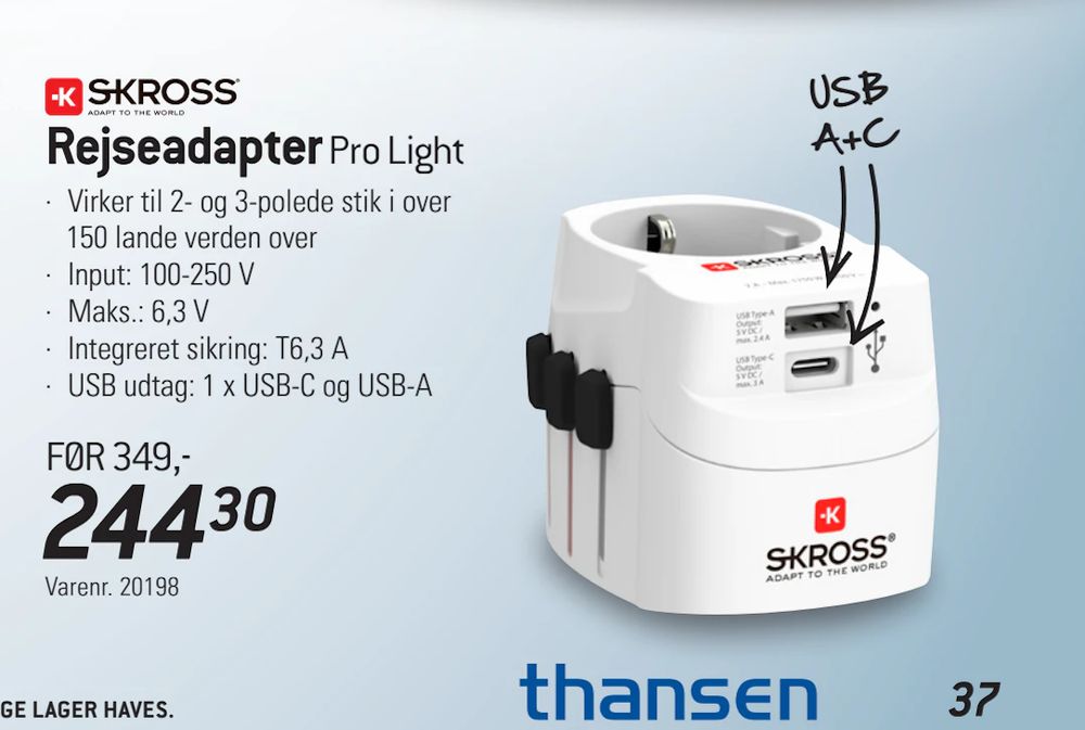 Tilbud på Rejseadapter Pro Light fra thansen til 244,30 kr.