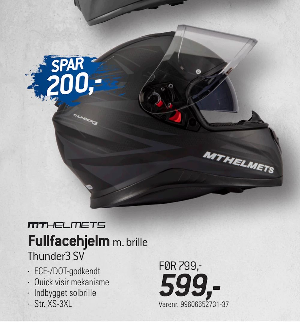 Tilbud på Fullfacehjelm m. brille Thunder3 SV fra thansen til 599 kr.