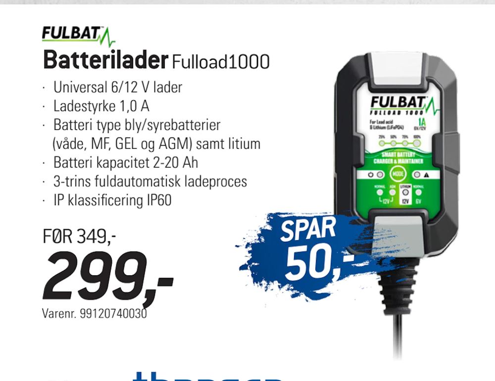 Tilbud på Batterilader Fulload1000 fra thansen til 299 kr.