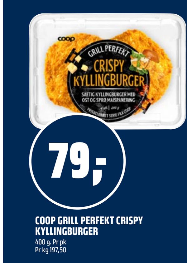 COOP GRILL PERFEKT CRISPY KYLLINGBURGER 400 g. Pr pk Pr kg 197,50