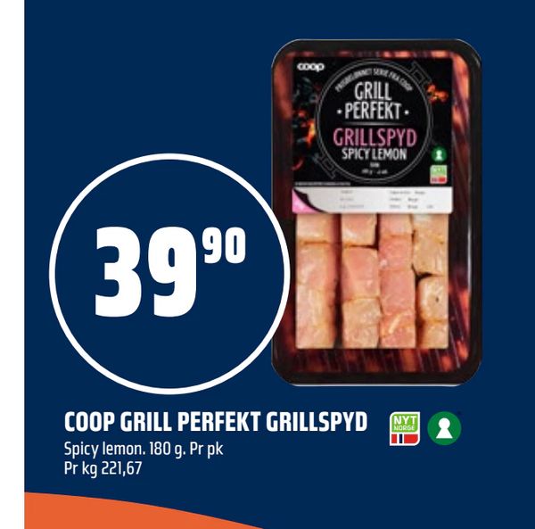 COOP GRILL PERFEKT GRILLSPYD Spicy lemon. 180 g. Pr pk Pr kg 221,67