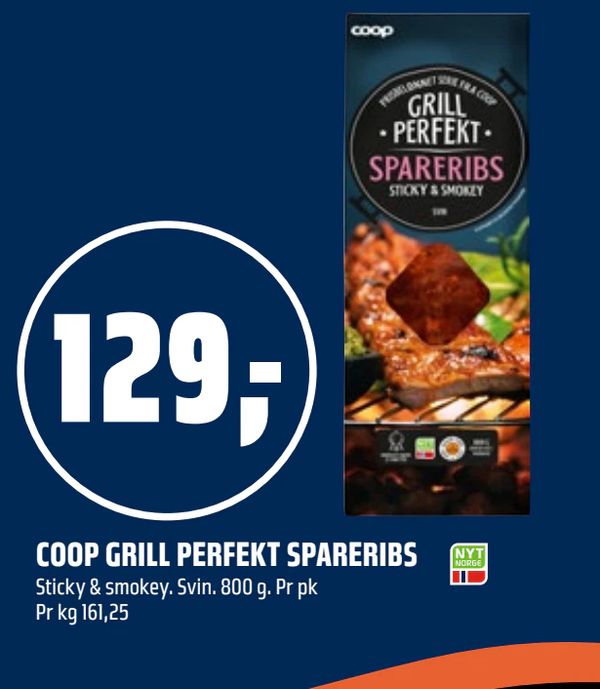 COOP GRILL PERFEKT SPARERIBS Sticky & smokey. Svin. 800 g. Pr pk Pr kg 161,25