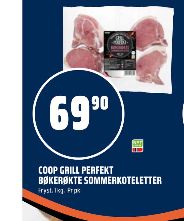 COOP GRILL PERFEKT BØKERØKTE SOMMERKOTELETTER Fryst. 1 kg. Pr pk