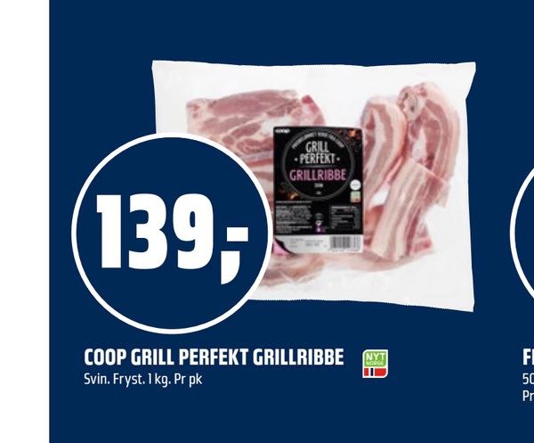 COOP GRILL PERFEKT GRILLRIBBE Svin. Fryst. 1 kg. Pr pk