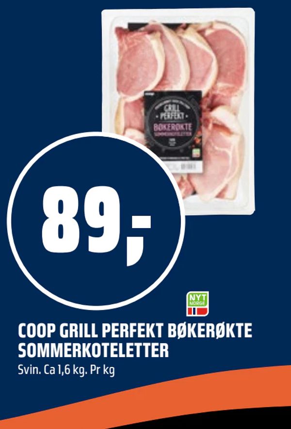 COOP GRILL PERFEKT BØKERØKTE SOMMERKOTELETTER Svin. Ca 1,6 kg. Pr kg