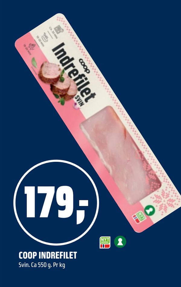 COOP INDREFILET Svin. Ca 550 g. Pr kg