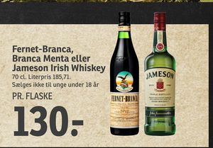 Fernet-Branca, Branca Menta eller Jameson Irish Whiskey