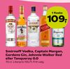 Smirnoff Vodka, Captain Morgan, Gordons Gin, Johnnie Walker Red eller Tanqueray 0.0
