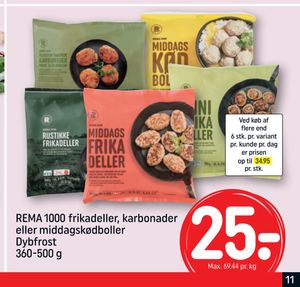 REMA 1000 frikadeller, karbonader eller middagskødboller Dybfrost 360-500 g