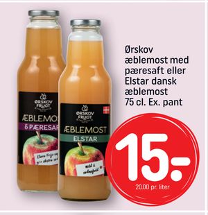 Ørskov æblemost med pæresaft eller Elstar dansk æblemost 75 cl. Ex. pant