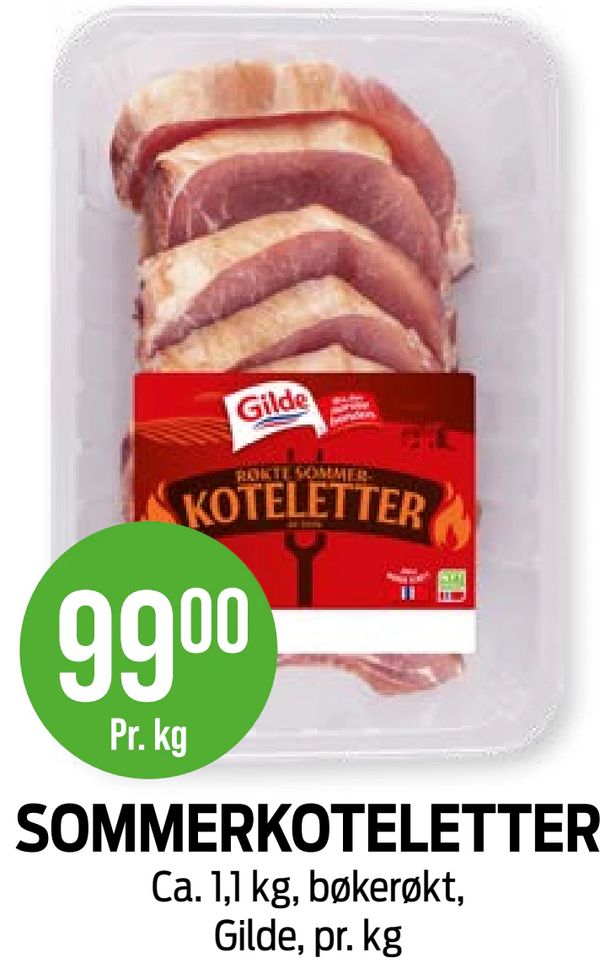 SOMMERKOTELETTER Ca. 1,1 kg, bøkerøkt, Gilde, pr. kg 99,00 Pr. kg