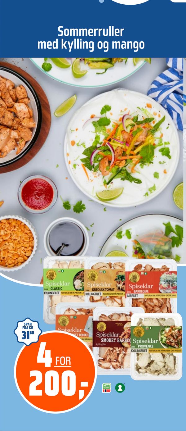 Spiseklar Sommerruller med kylling og mango 4 FOR 200,- SPAR FRA KR 31,60