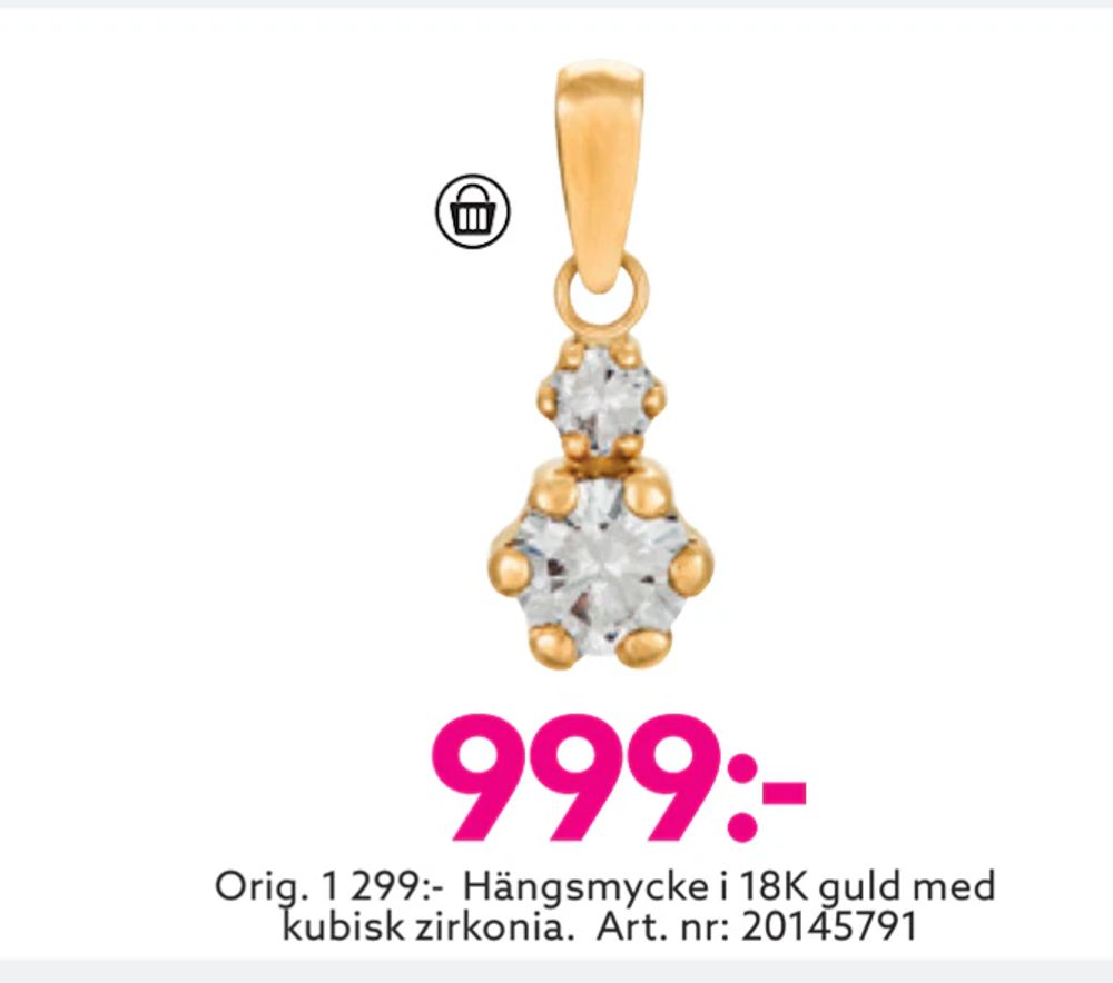 Erbjudanden på Orig. 1 299:- Hängsmycke i 18K guld med kubisk zirkonia från Albrekts guld för 999 kr