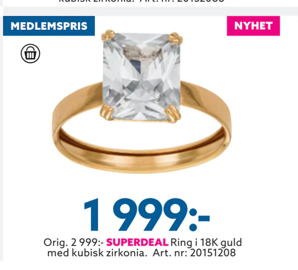 Erbjudanden på Orig. 2 999:- SUPERDEAL Ring i 18K guld med kubisk zirkonia från Albrekts guld för 1 999 kr