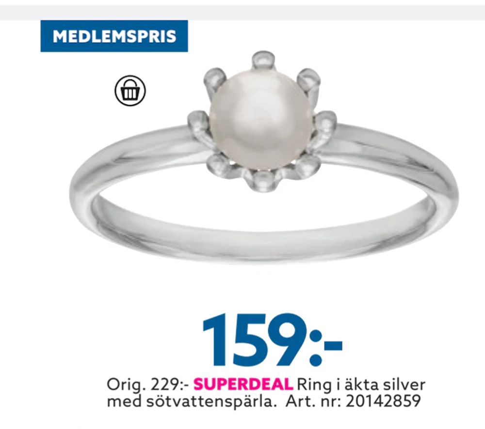 Erbjudanden på Ring i äkta silver med sötvattenspärla från Albrekts guld för 159 kr