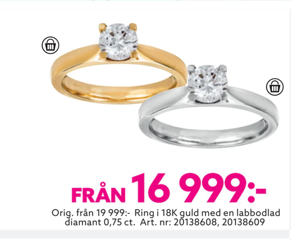 Erbjudanden på Ring i 18K guld med en labbodlad diamant 0,75 ct. från Albrekts guld för 16 999 kr