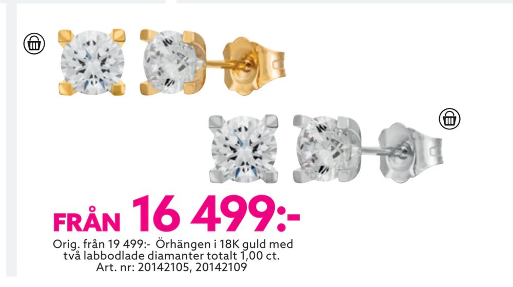 Erbjudanden på Örhängen i 18K guld med två labbodlade diamanter totalt 1,00 ct. från Albrekts guld för 16 499 kr