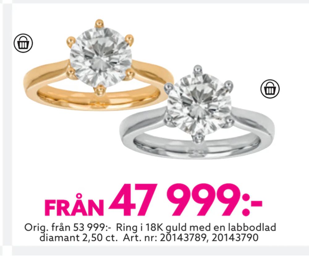 Erbjudanden på Ring i 18K guld med en labbodlad diamant 2,50 ct. från Albrekts guld för 47 999 kr