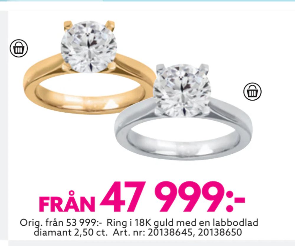 Erbjudanden på Ring i 18K guld med en labbodlad diamant 2,50 ct. från Albrekts guld för 47 999 kr