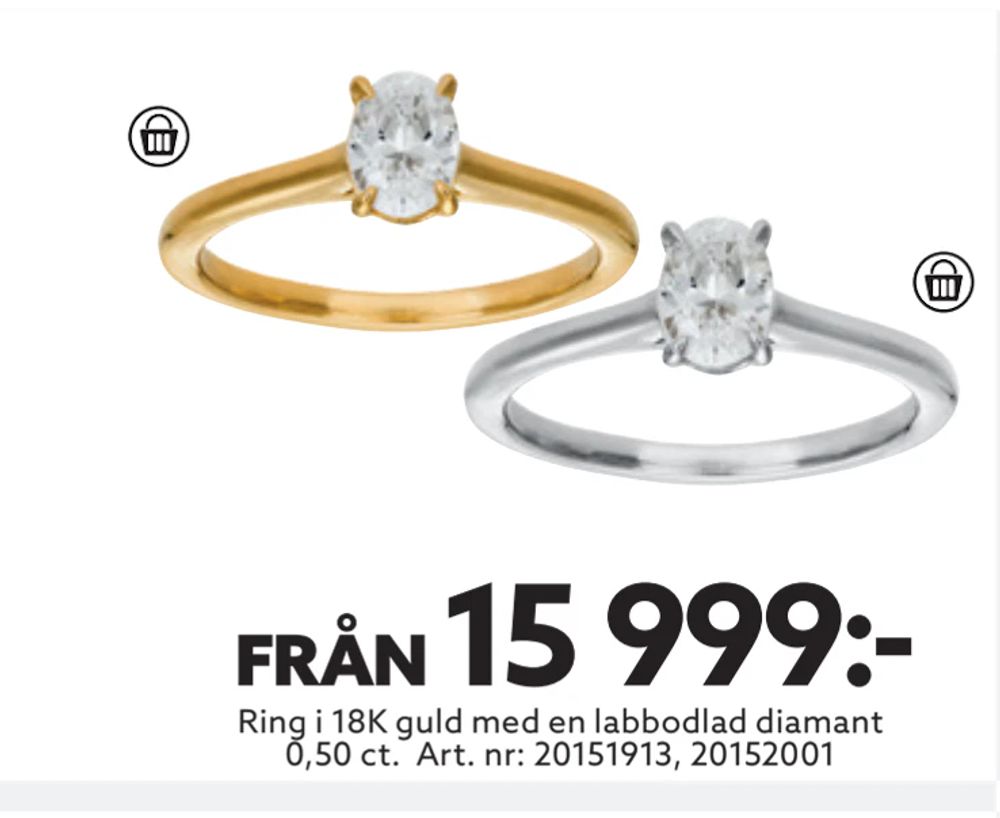 Erbjudanden på Ring i 18K guld med en labbodlad diamant 0,50 ct från Albrekts guld för 15 999 kr