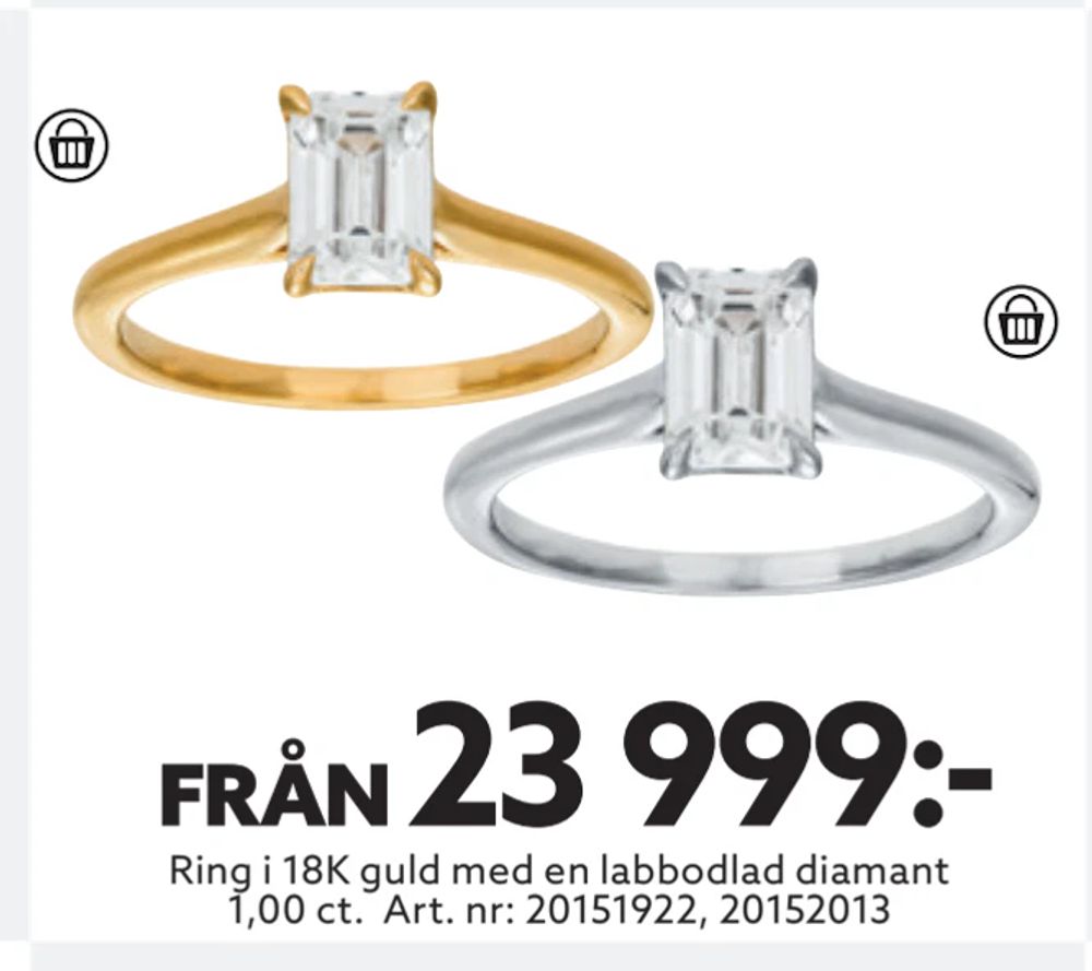 Erbjudanden på Ring i 18K guld med en labbodlad diamant 1,00 ct. från Albrekts guld för 23 999 kr