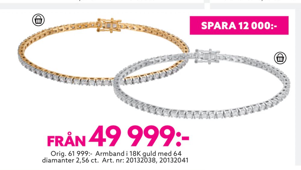 Erbjudanden på Armband i 18K guld med 64 diamanter 2,56 ct. från Albrekts guld för 49 999 kr