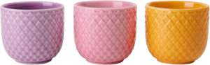 Lyngby Porcelæn Rhombe Color æggebæger 3 stk. gul/rosa/lilla Ø5 cm